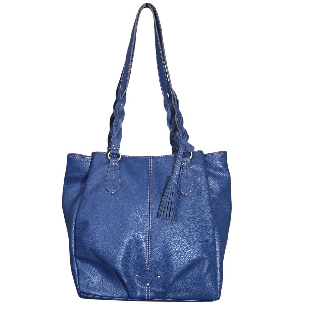 St. John's Bay Blueβ Tote Bag Faux Leather Braided Strap Tassel Shoulder Purse